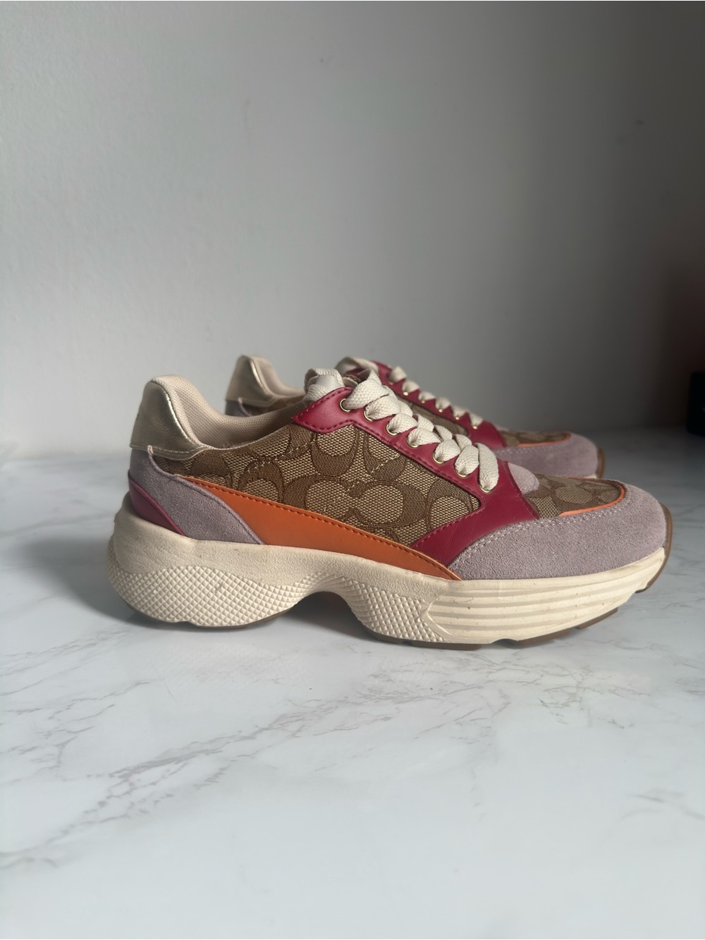 Coach Colorblock Chunky Runner Sneakers in Pink, Orange & Beige